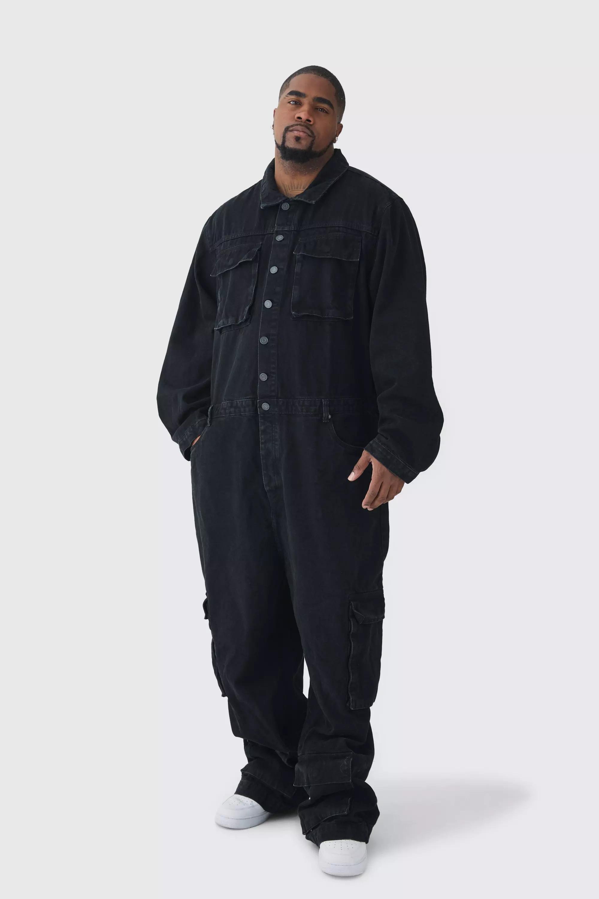 Plus Oversized Denim Boilersuit boohooMAN UK